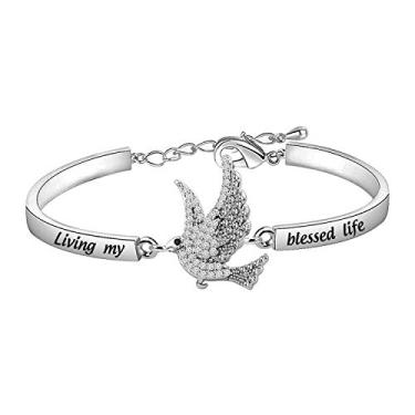 Imagem de CHOORO Presente inspirado em irmandade Living My Blessed Life pulseira pomba zircão 1920 joia de irmandade grega presente para mulheres mais finas, One Size, Metal