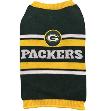 Imagem de Suéter para cães NFL Green Bay Packers, tamanho grande. Suéter de malha quente e aconchegante com logotipo da equipe NFL, melhor suéter para cães grandes e pequenos