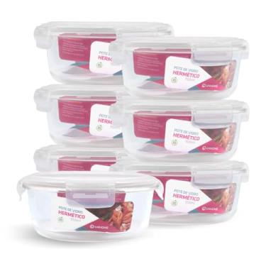 Imagem de Kit 7 Potes de Vidro Redondo com Tampa Hermética 950ml (Branco)