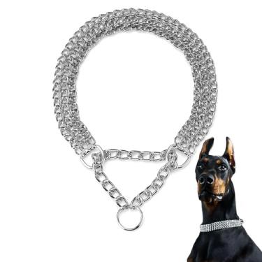 Imagem de Coleira de estrangulamento para cães grandes, coleira prateada de corrente martingale tripla, coleira de metal à prova de mastigação, ajustável para cães de raças pequenas, médias e grandes (3