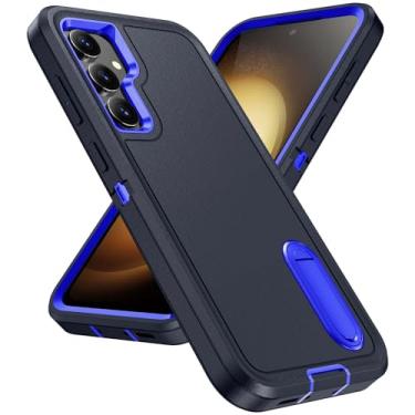 Imagem de Fucozan Capa para Samsung Galaxy S23 FE com suporte, capa protetora de grau militar de 3 camadas, de silicone, resistente, à prova de choque, para Galaxy S23 FE (azul marinho + azul)