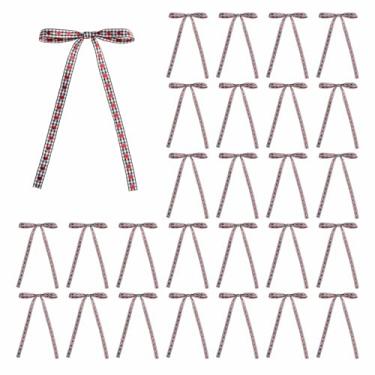 Imagem de Meseey 30 peças de laços de fita de guingão de Natal 12 x 18 cm vintage buffalo, fita xadrez, laços de presente para guirlanda de árvores, decoração de casa, decoração interna e externa (coração