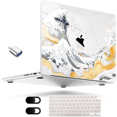 Imagem de MEEgoodo Capa para M4 MacBook Pro de 16 polegadas 2024 2023 2021, capa flexível e de cristal para modelos A3403/A3186/A2991/A2780/A2485 M3 M2 M1 Pro/Max, ilustração de onda