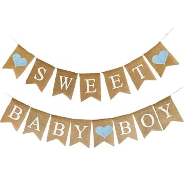 Imagem de Shimmer Anna Shine Faixa de serapilheira para bebês meninos para decorações de chá de bebê e festa de revelação de gênero (azul claro)