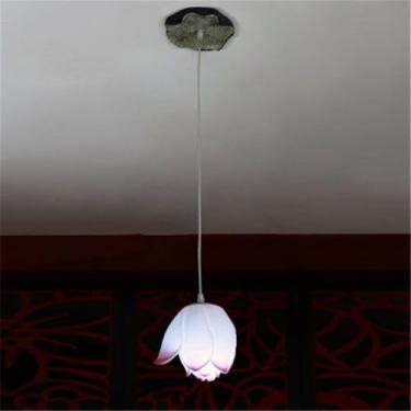 Imagem de OUFULA Luminária pendente de lótus contemporânea chinesa retrô criatividade sala de estar restaurante quarto villa hotel decoração led lustre (Pink D15CM 1 light)