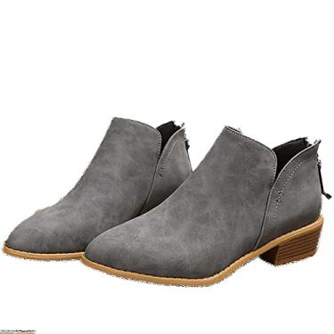 Imagem de JITUUE Botas de cano curto para mulheres, vestido casual feminino, botas de salto baixo. Sapatos modernos com design de salto grosso com corte em V, Cinza, 35
