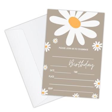 Imagem de GaNiao 20 convites de aniversário de margarida com envelopes para meninas, irmãs, crianças, amigas, adolescentes, celebração, aniversário, festa, convites, primavera, artigos para festas de