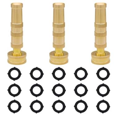 Imagem de Napredark Bocal de mangueira de latão resistente de 10 cm, jato de alta pressão para limpeza e uso ao ar livre, pacote com 3 com 15 arruelas de borracha (10 cm)