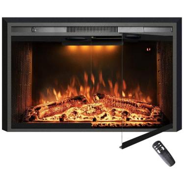 Imagem de Lareira Elétrica de Embutir A69x101L cm com Controle Remoto, Porta de Vidro, Tela de Malha, Som de Crepitação de Fogo, 3 Cores de Chamas