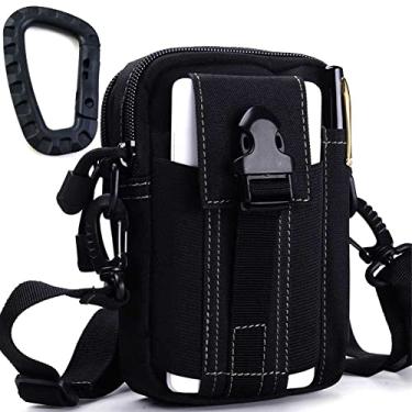 Imagem de ofone Bolsa pequena tática Molle, bolsa de cintura militar EDC com suporte para coldre para smartphone, bolsa de cinto utilitária com clipe de engrenagem para uso ao ar livre (preto)