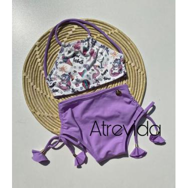 Imagem de biquini infantil cropped flamingo lilas cacinha de cordinha - Atrevida