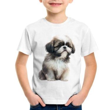 Imagem de Camiseta Infantil Cachorro Shih Tzu Filhote - Foca na Moda, Branco, 4