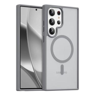 Imagem de RALEAVO Capa magnética forte para Samsung Galaxy S23 Ultra [compatível com Magsafe] Capa protetora fina à prova de choque para celular S23 Ultra com traseira rígida translúcida, cinza