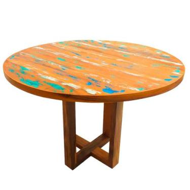 Imagem de Mesa de Jantar 1m Redonda Pe Central Madeira de Demolição  Patina - Mo