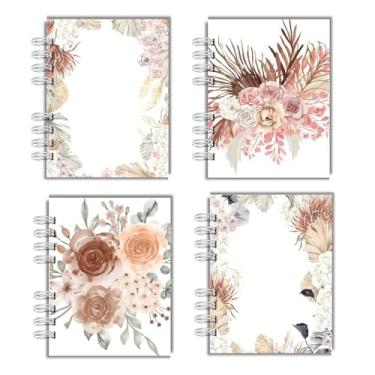 Imagem de Kit Com 4 Cadernos Capa Dura para anotação cadernos de bolso, A6, cadernos wire-o, pautados para faculdade e escola, para mulheres, presente, escritório, material escolar - Capas Boho Floral