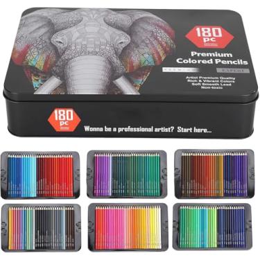 Imagem de 180 lápis de cor profissional para desenhar lápis de cor em uma caixa de lata para adultos artistas profissionais desenhando esboços, sombreamento e coloração