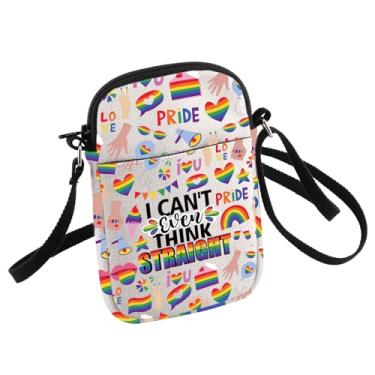 Imagem de HOLLP Bolsa tiracolo para presente de orgulho gay LGBT I Can't Even Think Straight Small Sling Bag Funny Gay Gift, Think Straight