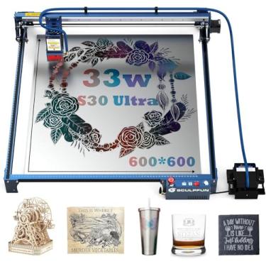 Imagem de SCULPFUN S30 Ultra Máquina de Gravação a Laser com Saída de 33 W Cortador a Laser com Área de Gravação de 600 x 600 mm Assistência e Automática de Ar Corte de Madeira Balsa de 20 mm
