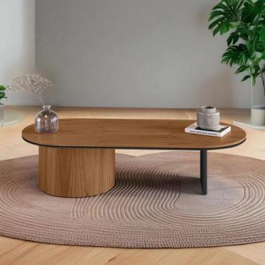 Imagem de Mesa de Centro Ipê em Madeira Maciça Imbuia Mel Metal Preto - LINHA AL