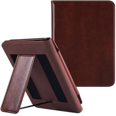 Imagem de BOZHUORUI Capa com suporte para 15 cm Kobo Clara Color | BW | 2E capa com alça de mão, capa de couro PU premium com hibernar/despertar automático (marrom-1)