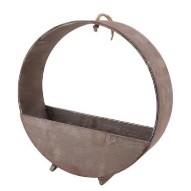 Imagem de Plantador Pendurado na Parede Redonda, Textura de Parede Estilo Rústico de Madeira para Plantas Suculentas