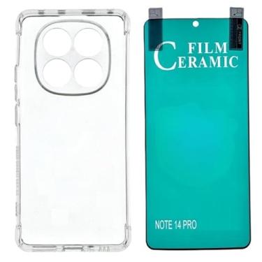 Imagem de Capa Capinha Anti Impacto Shock + Película de Ceramica 9d, silicone transparente clear com bordas reforçadas e flexível com efeito cristal Compátivel com Xiaomi Redmi Note 14 Pro 4G