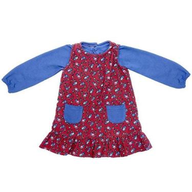 Imagem de Vestido c/ Blusinha Infantil Look Jeans Veludo Vermelho - VERMELHO - 0