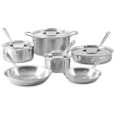 Imagem de Conjunto de Panelas e Frigideiras Antiaderentes com 5 Camadas de Aço Inoxidável, 10 Peças, ALL CLAD 8400001085, Prateado