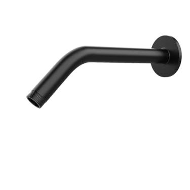 Imagem de Braço de chuveiro com flange, tubo de cabeça de chuveiro de 20 cm, braço de extensão de tubo de chuveiro de montagem na parede para chuveiro fixo e chuveiro de mão, preto fosco