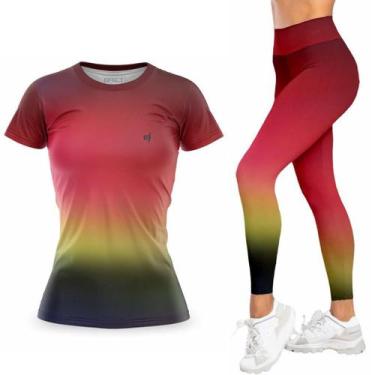 Imagem de Kit Camiseta Feminina Academia Legging Cos Alto Fitness Musculacao Cam