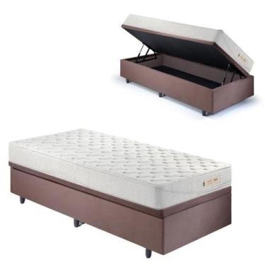 Imagem de Base Box Baú 88x188 Suede Marrom com Colchão Ecoline D33 - B&G