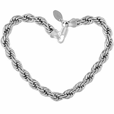 Imagem de LIFETIME JEWELRY Pulseira de corrente de corda de 7 mm para homens e mulheres banhada a ouro real 24K Small (7") Medium (8") Large (9") Prata