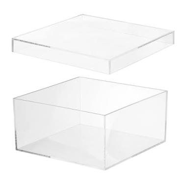 Imagem de PATIKIL Caixa de acrílico com tampa 20 cm x 20 cm x 10 cm, caixas de acrílico transparente organizador de armazenamento de recipientes de cubo quadrado de plástico para exibição de joias pequenas de