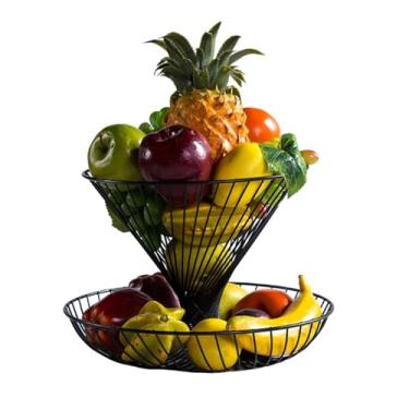 Imagem de Cesta de frutas Criativo 2 camadas cesta de frutas metal armazenamento expositor tigela cozinha cesta frutas elegante casa sala estar decoração Tigela de cesta de frutas