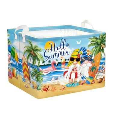 Imagem de HUUMONSS Cesta de armazenamento de praia tropical de verão dobrável cesto de roupa infantil palmeira grande cesta de piquenique menino menina livro caixa de brinquedo, azul, 36L