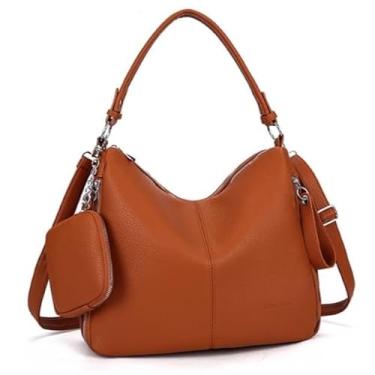 Imagem de Mochila grande de couro feminina transversal (Marrom)