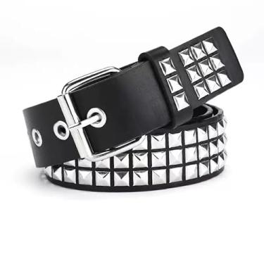 Imagem de LZCNM Cinto preto cravejado de metal punk rock rebite com pinos pirâmide brilhantes par...