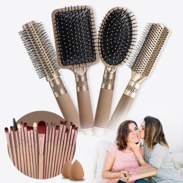 Imagem de Kit 4 Escovas de Cabelo E Conjunto De 20 Pincéis e 2 Esponjas Profissi