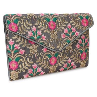 Imagem de Rajasthani Indian Art Sling Bag Bolsa de mão dobrável para mulheres, bolsa tiracolo dobrável indiana feita à mão, Cinza - multi