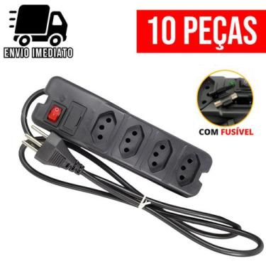 Imagem de Kit 10 Filtro de Linha 4 Tomadas Régua de Tomada com Fusível Extensão 