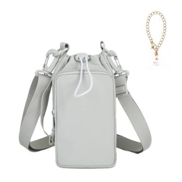 Imagem de Suporte para garrafa de água com bolso para celular para 100 g, suporte de garrafa de água com alça de ombro ajustável e charme, manga para garrafa de água para caminhada, acampamento, academia (verde