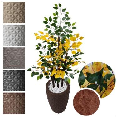 Imagem de Figueira Artificial Ficus Verde Amarelo Vaso Alto Decoração - Flor de 