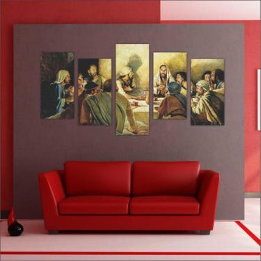Imagem de Quadro Decorativo Santa Ceia Mosaico Com 5 Peças Moderno - Vital Quadr