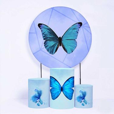 Imagem de Kit Painel de Festa Redondo de 1,30m e Trio de Cilindros Borboletas - Fera Print