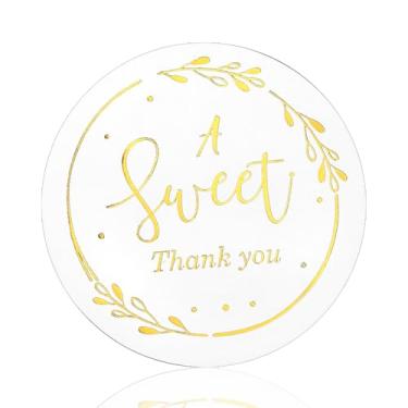 Imagem de 240 adesivos Sweet Thank You, 5 cm etiquetas douradas redondas Obrigado por celebrar comigo adesivos para embrulho, casamento, aniversário, selos de envelopes, lembrancinhas de festa de aniversário