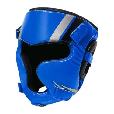 Imagem de rockible Capacete de boxe, proteção de rosto total, capacete de kickboxing, tampa da face da engrenagem acolchoada da cabeça para Muay Thai Taekwondo, Blue S