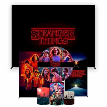 Imagem de Super Kit de Painéis de Festa Stranger Things Painel Redondo 1,50 e Retangular Várias Medidas - Fera Print