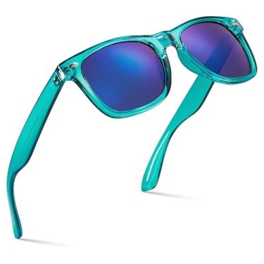 Imagem de Retro Rewind Óculos de sol espelhados coloridos neon anos 80 com armação translúcida para homens e mulheres, Turquesa translúcida | Lente espelhada azul, One size fits most
