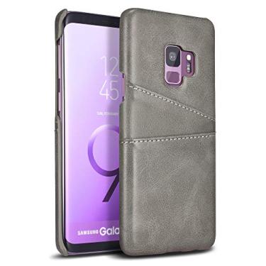 Imagem de QLTYPRI Capa carteira para Samsung Galaxy S9 Plus ultrafina de couro sintético vintage com 2 compartimentos para cartões, capa protetora leve antiarranhões para Galaxy S9 Plus S9+ - cinza
