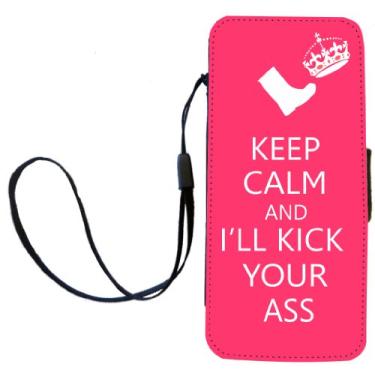 Imagem de Rikki Knight Capa carteira flip Keep Calm or I'll Kick Your Ass cor rosa tropical com aba magnética para Apple iPhone 5c